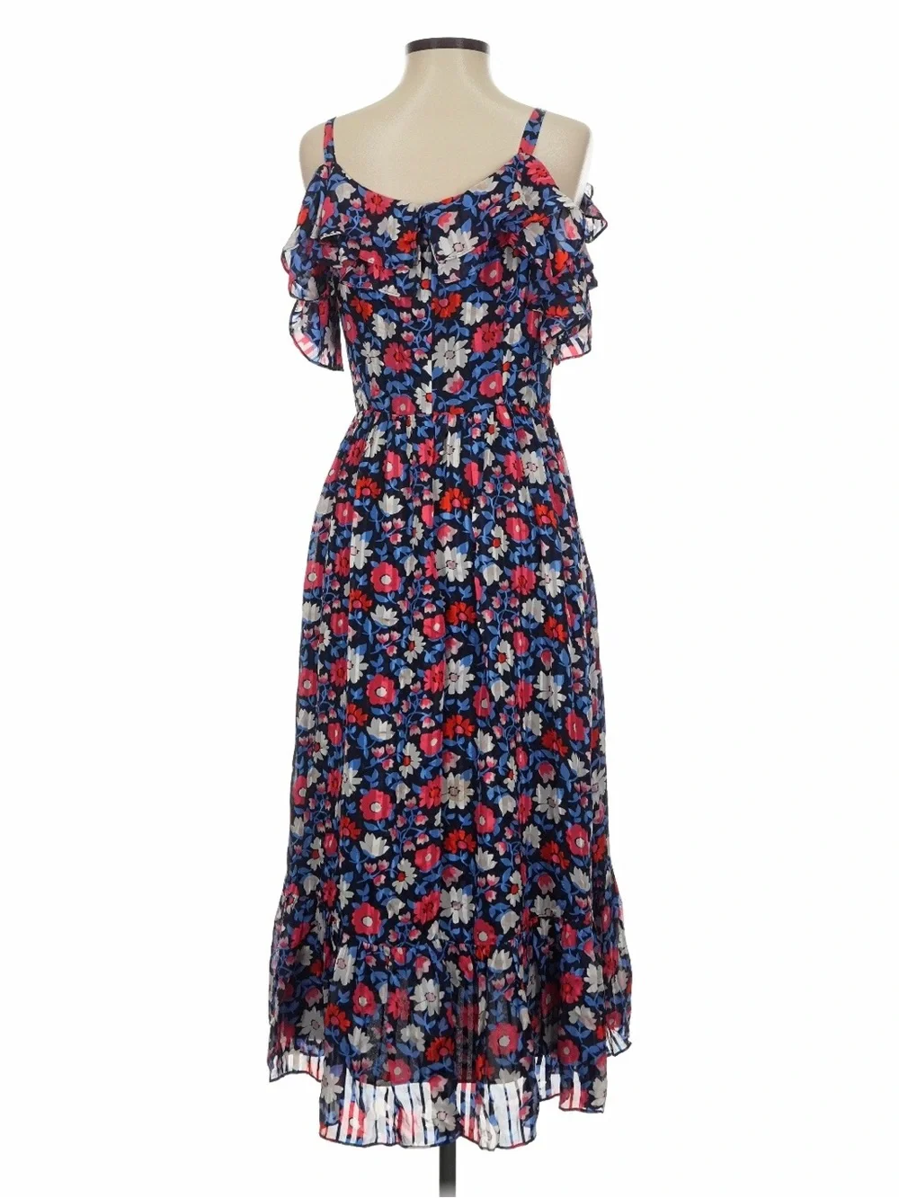 Kate Spade Navy Floral Cold Shoulder Ruffle Midi Dress - Sz 2